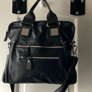 Nicoli Made In Italy Large Black Leather Handbag